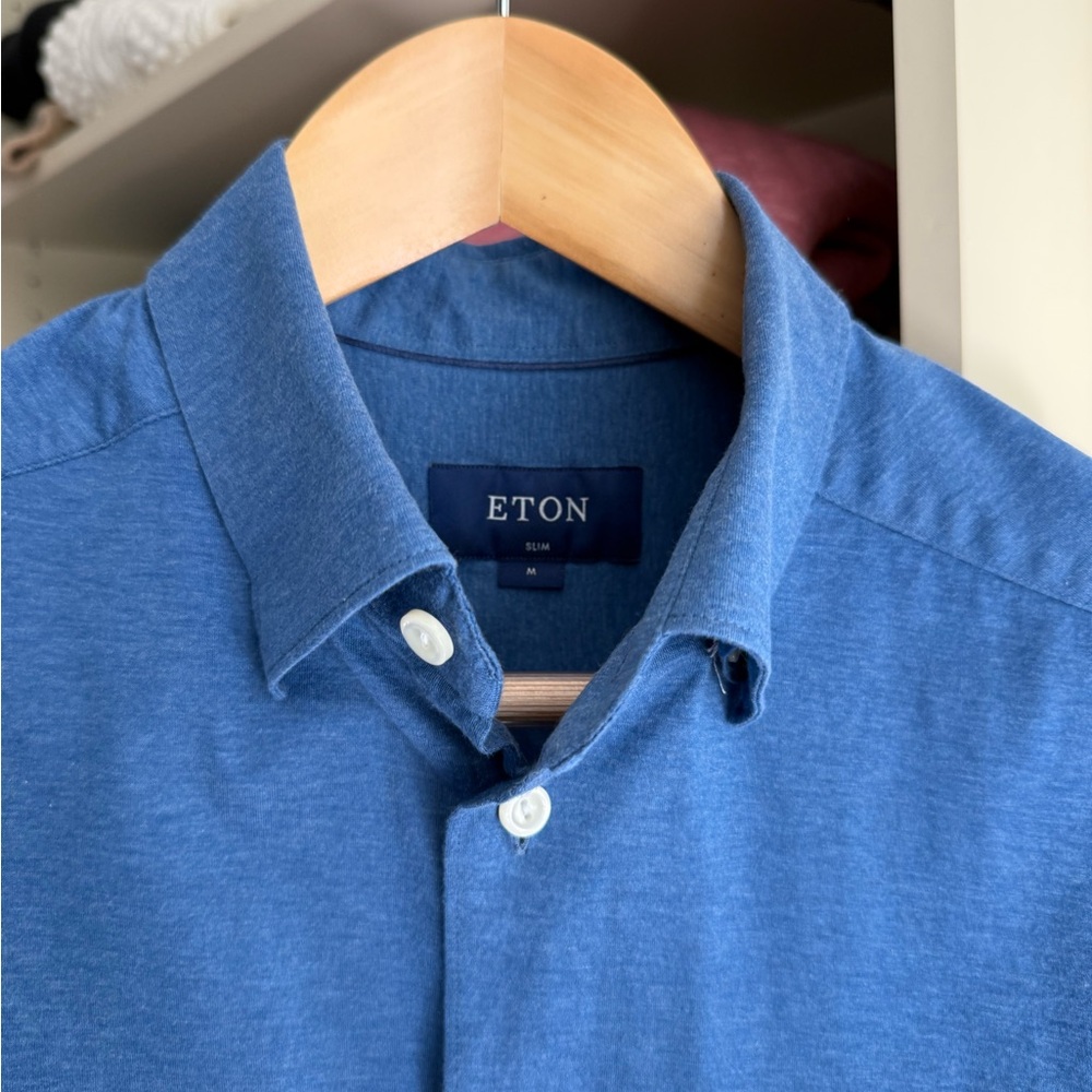 Eton Men's Casual Blue Button Down Long Sleeved Jersey Shirt